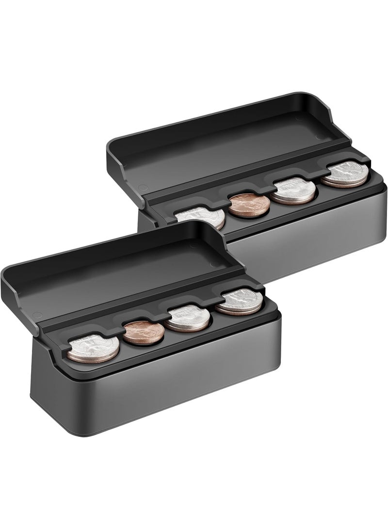 Coin Holder for Car, Coin Change Organizer Compatible with Coins of Different Sizes, Dash-Mounted Holder Suitable for Most Cars, Trucks(2PCS Black) - Image 1