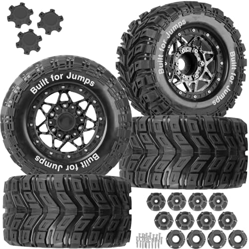 BRCatWPark RC Truck Tires 12mm14mm17mm Hex RC Wheels and Tires for 110 Big Rock Granite VortekStampede Rustler HossL0s1 Rc 4wdRC Monster Truck Car Wheel 4PcsCarbon Black - Image 1