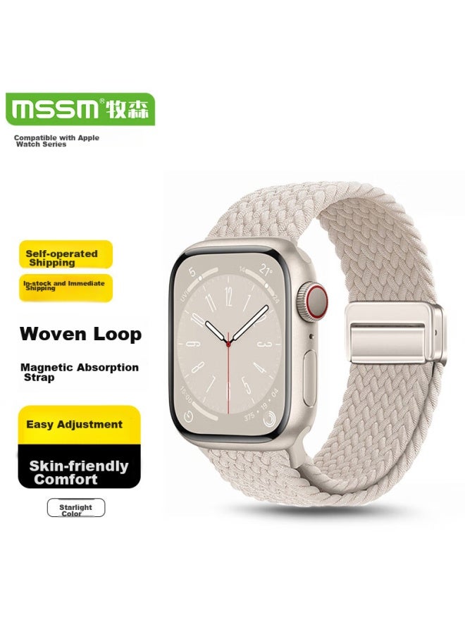 Mssm Compatible Apple Watch Band For Apple Iwatch S10/9/8/7/se/ultra2, Nylon Braided Loop Strap With Magnetic Clasp 38/40/41mm - Image 1