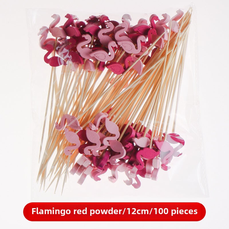 Bamboo Fruit Skewers Artistic Picks Cocktail Sticks Pink Flamingo