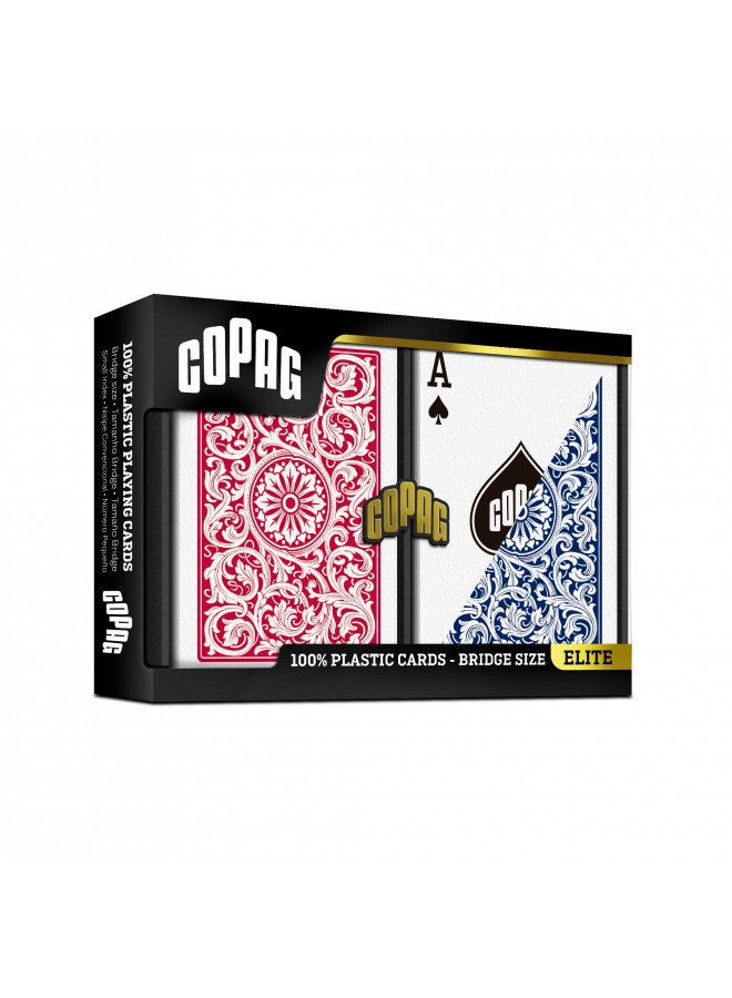 Copag 1546 Design 100% Plastic Playing Cards, Bridge Size (Narrow) Red/Blue (Standard Index, 1 Set) - Image 1