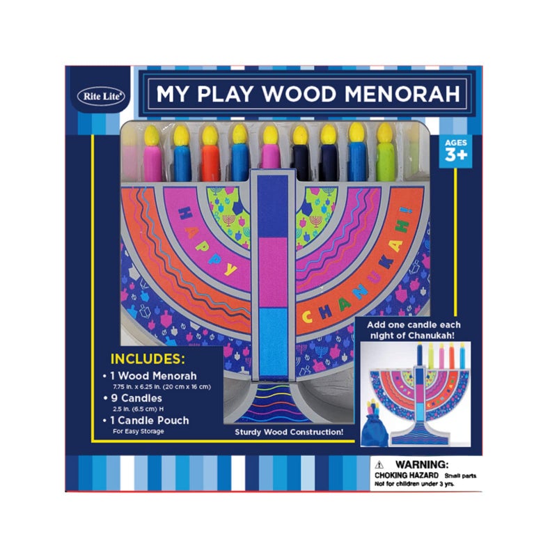 Rite Lite My Play Wooden Menorah with Removable Wooden Candles - Colorful Chanukah Menorah for Kids Hanukkah Gifts Decorations Centerpiece, Jewish Holiday Party Favors - Image 4