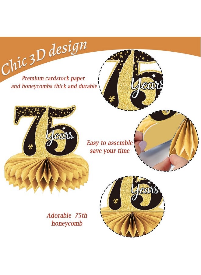 Tevxj 9 قطع زينة عيد الميلاد الـ75 منظر مركزي لزينة الطاولات تصفيق لــ 75 سنة زينة طاولات من قرص العسل عيد ميلاد سعيد 75 لرجال ونساء خمسة وسبعون سنة - Image 3