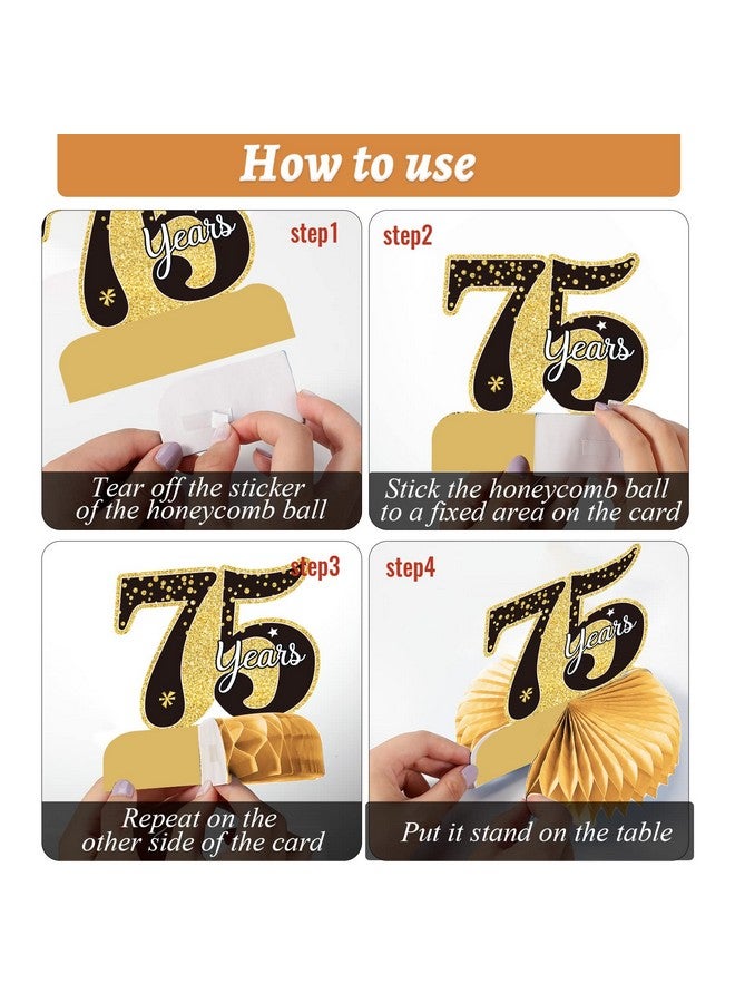 Tevxj 9 قطع زينة عيد الميلاد الـ75 منظر مركزي لزينة الطاولات تصفيق لــ 75 سنة زينة طاولات من قرص العسل عيد ميلاد سعيد 75 لرجال ونساء خمسة وسبعون سنة - Image 4