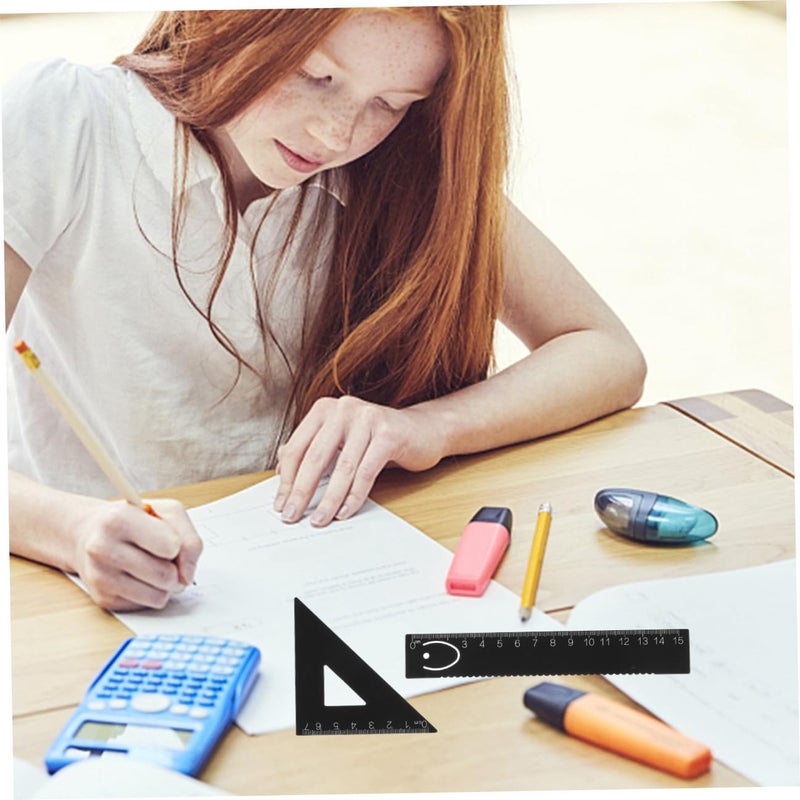 Metal Drafting Ruler Set 4pcs with Protractor and Triangle Ruler for Engineering Drawing - Image 5