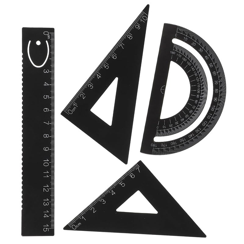 Metal Drafting Ruler Set 4pcs with Protractor and Triangle Ruler for Engineering Drawing - Image 2