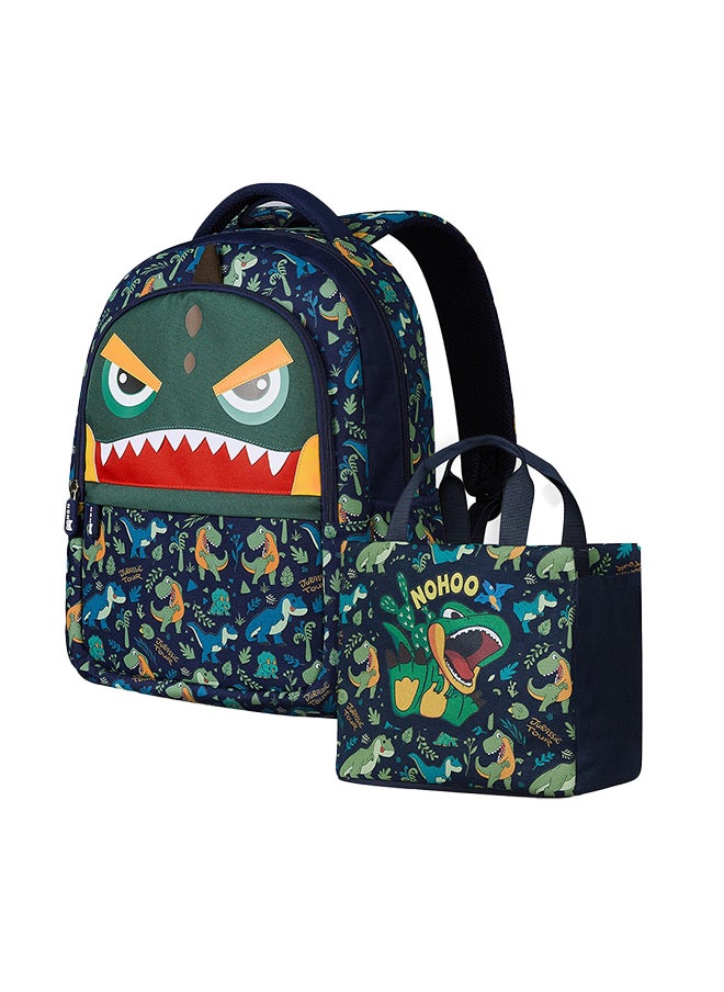 Nohoo Kids 16 Inch School Bag with Handbag Combo Dino - Green  - Image 1