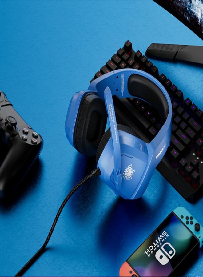 سماعة الألعاب لأجهزة PS4 و PS5 والكمبيوتر الشخصي والكمبيوتر المحمول وسماعات الألعاب الاستريو فوق الأذن مع ميكروفون لإلغاء الضوضاء وسماعات الألعاب لأجهزة XboxOne و Switch و Laptop و Mac و Phone Blue - Image 2