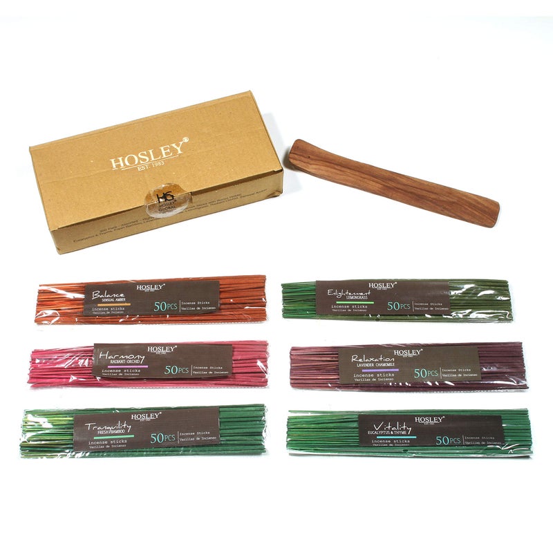 Hosley 320 Assorted Incense Sticks Set Eucalyptus Lavender Chamomile Vanilla Fresh banboo More Fragrance with Bonus Holder Idea for Home Wedding Spa Meditation Aromatherapy