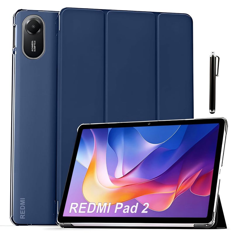 ProElite Case Cover for Xiaomi Redmi Pad 2 11 inch Cover, Smart Flip Case Cover for Xiaomi Redmi Pad 2 11 inch Translucent Back with Stylus Pen [Auto Sleep Wake Feature], Dark Blue - Image 1