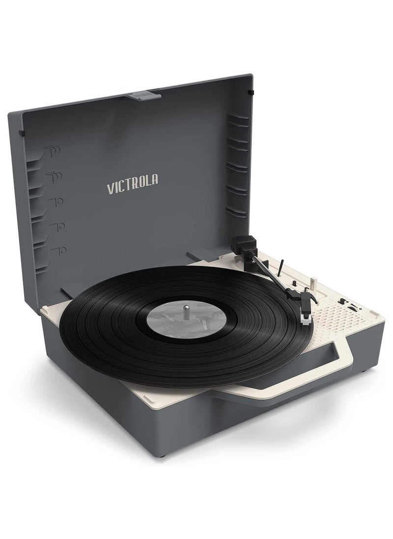 VICTROLA Victrola Re-Spin Sustainable Suitcase Record Player with Built in Bluetooth Speakers 3 Speed Belt Driven Turntable Built-in Bass Radiator 3.5mm Headphone Jack Graphite Grey  - Image 1