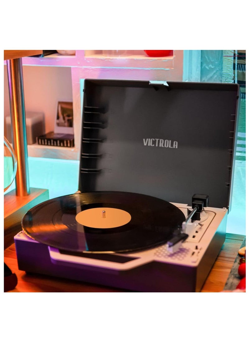 Victrola Re-Spin Sustainable Suitcase Record Player with Built in Bluetooth Speakers 3 Speed Belt Driven Turntable Built-in Bass Radiator 3.5mm Headphone Jack Graphite Grey