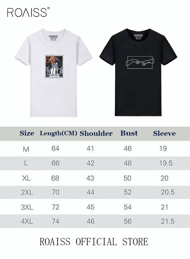roaiss Men's Fashion Round Neck Printed T-Shirt Men's Loose T-Shirt Basic Bottom Short Sleeves Men's Soft Skin-Friendly Moisture Absorbent Breathable Half Sleeves  - Image 3