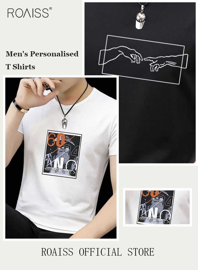 roaiss Men's Fashion Round Neck Printed T-Shirt Men's Loose T-Shirt Basic Bottom Short Sleeves Men's Soft Skin-Friendly Moisture Absorbent Breathable Half Sleeves  - Image 5
