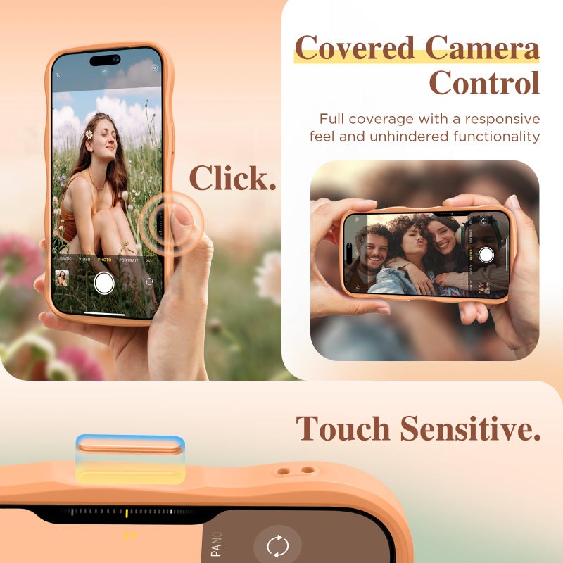 GVIEWIN for iPhone 17 Pro Case Compatible with MagSafe [Curly Wave Edge][Full Camera Protection] Floral Translucent Shockproof Magnetic Women Phone Case for iPhone 17 Pro 6.3'', Floratopia/Orange - Image 5