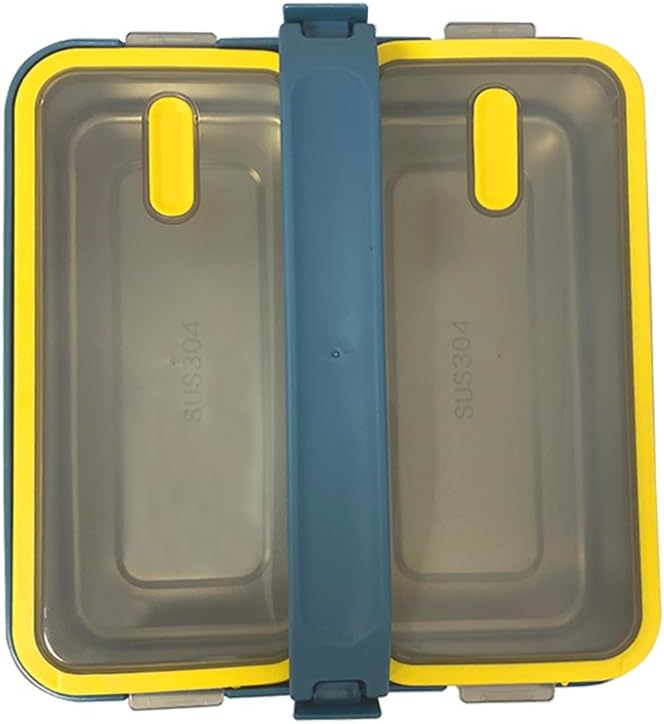 BrainGiggles 2 Compartments Stainless Steel Lunch Box with Removable Inner Tray - Insulated, Leak Proof Bento Box for Kids, Adults - Multifunctional Air Tight Food Container (With Handle, Blue) - Image 1