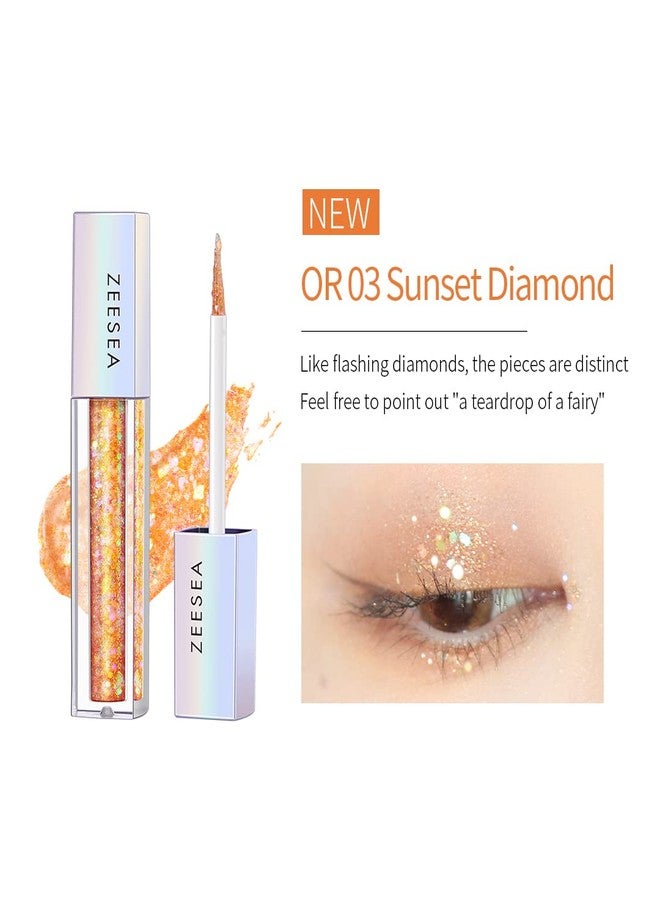 zeesea Glitter Galaxy Colored Liquid Eyeshadow, Dazzling Shimmer Eye Makeup, High Pigmented & Long Lasting (OR03 Sunset Diamond) - Image 3