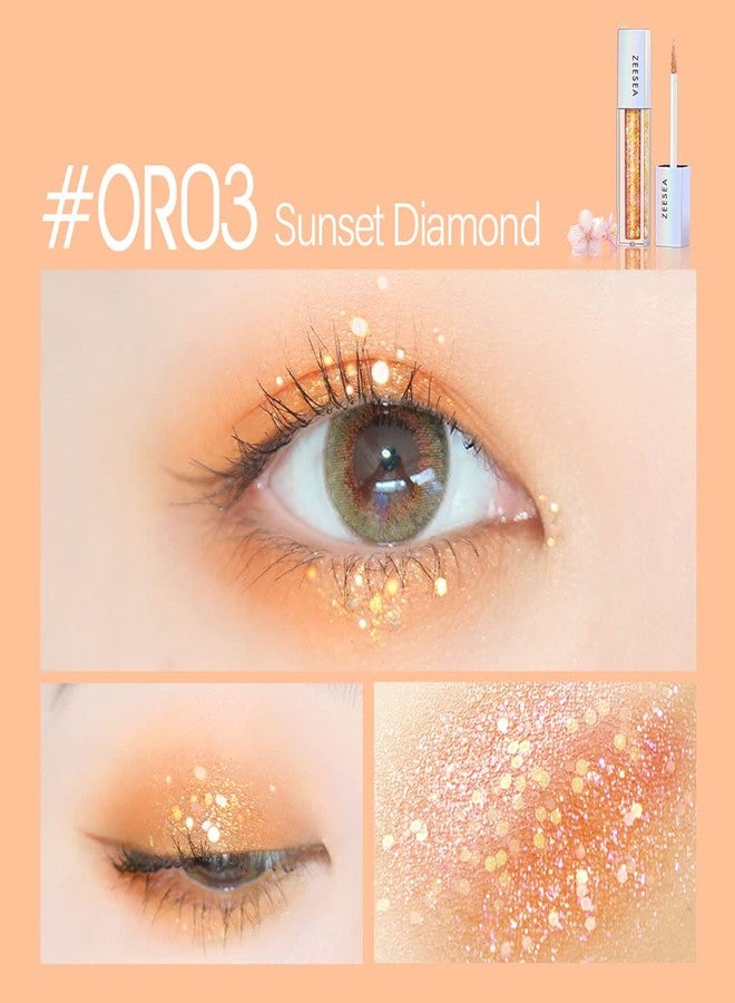 zeesea Glitter Galaxy Colored Liquid Eyeshadow, Dazzling Shimmer Eye Makeup, High Pigmented & Long Lasting (OR03 Sunset Diamond) - Image 2
