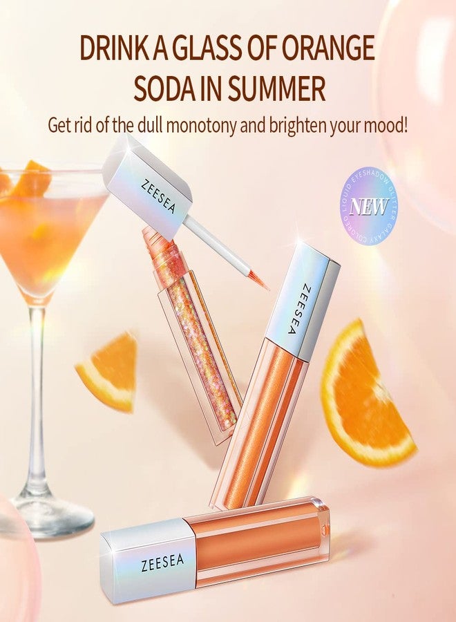 zeesea Glitter Galaxy Colored Liquid Eyeshadow, Dazzling Shimmer Eye Makeup, High Pigmented & Long Lasting (OR03 Sunset Diamond) - Image 5