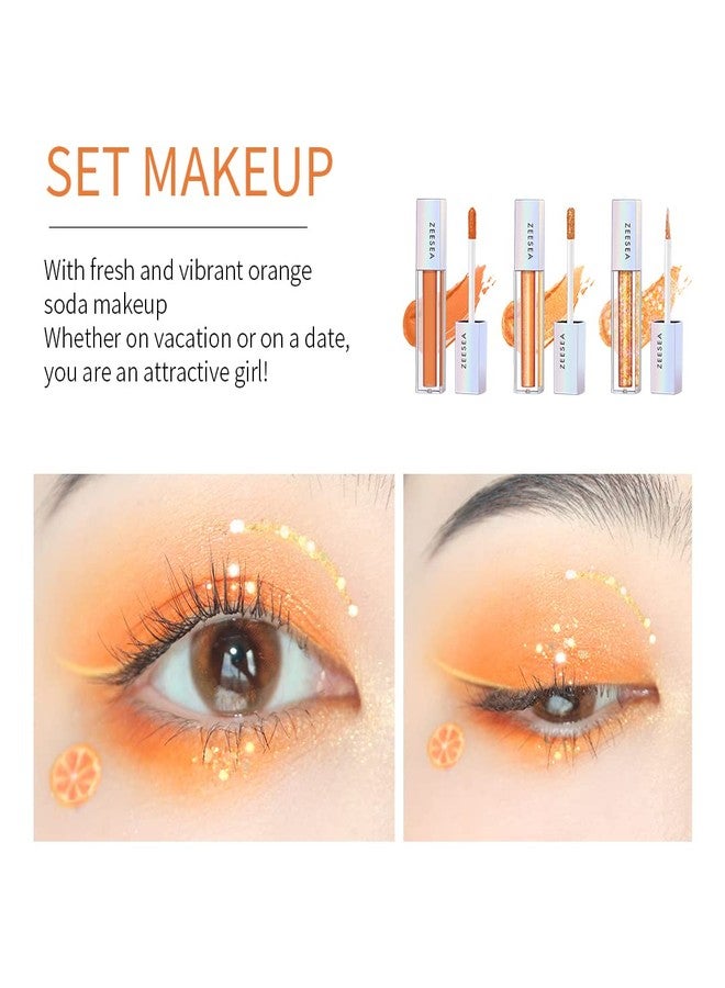 zeesea Glitter Galaxy Colored Liquid Eyeshadow, Dazzling Shimmer Eye Makeup, High Pigmented & Long Lasting (OR03 Sunset Diamond) - Image 4