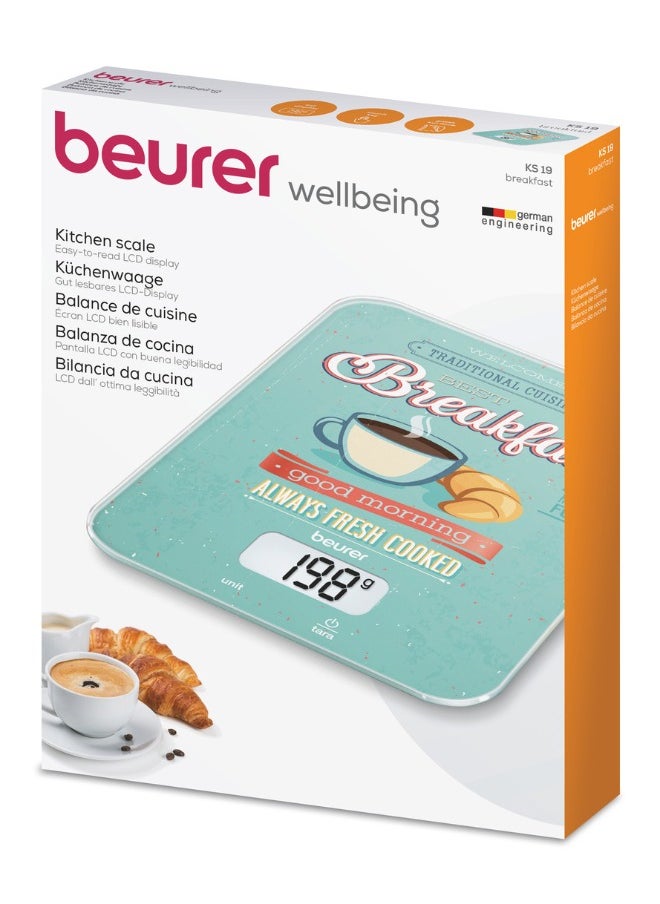 Beurer - KS 19 Breakfast Kitchen Scale – Easy-to-Read LCD, Modern Touch Operation, 5kg Capacity, Glass Surface with Tare Function - Image 1