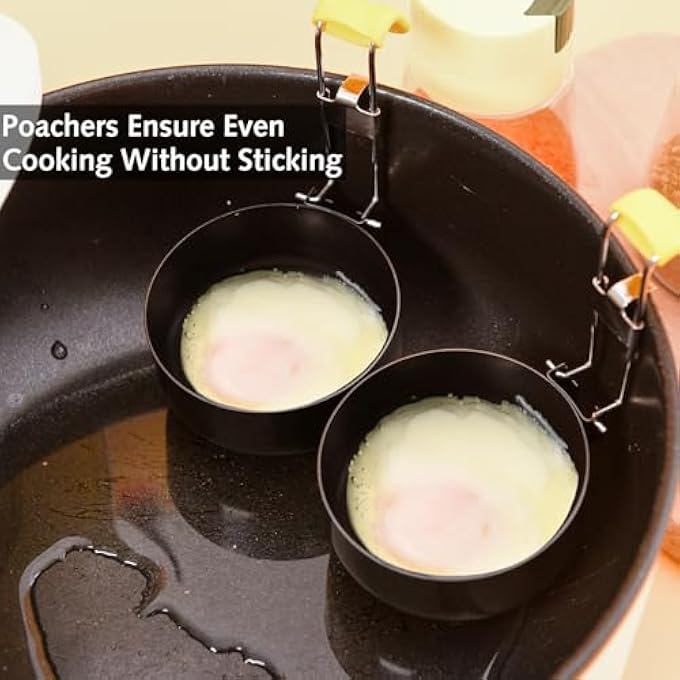 DILUSILK 2 Pack Stainless Steel Egg Poacher Collapsible Hang Ear Egg Boiler Egg Rings NonStick Egg Poacher Pan Poached Egg Maker For Perfect Poached Eggs - Image 3
