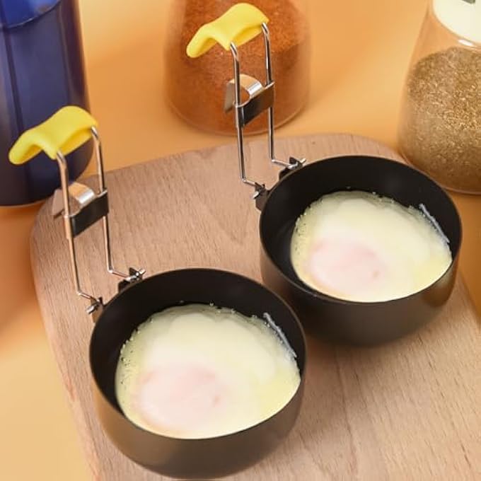 DILUSILK 2 Pack Stainless Steel Egg Poacher Collapsible Hang Ear Egg Boiler Egg Rings NonStick Egg Poacher Pan Poached Egg Maker For Perfect Poached Eggs - Image 2