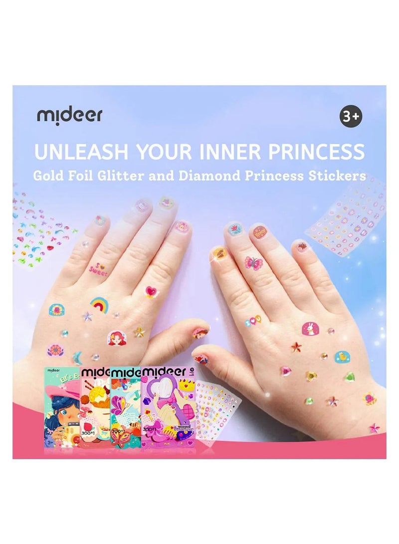 MiDeer ملصقات أظافر عصرية للأطفال – 300 قطعة بموضوع حفل الأميرة | تأثيرات لامعة، متوهجة، ليزر وألماس | آمنة، سهلة الاستخدام، وفن أظافر طويل الأمد للفتيات | للأعمار 3+ | مجموعة جاهزة كهدية - Image 3