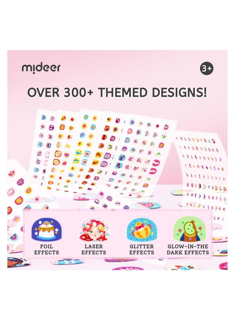 MiDeer ملصقات أظافر عصرية للأطفال – 300 قطعة بموضوع حفل الأميرة | تأثيرات لامعة، متوهجة، ليزر وألماس | آمنة، سهلة الاستخدام، وفن أظافر طويل الأمد للفتيات | للأعمار 3+ | مجموعة جاهزة كهدية - Image 4
