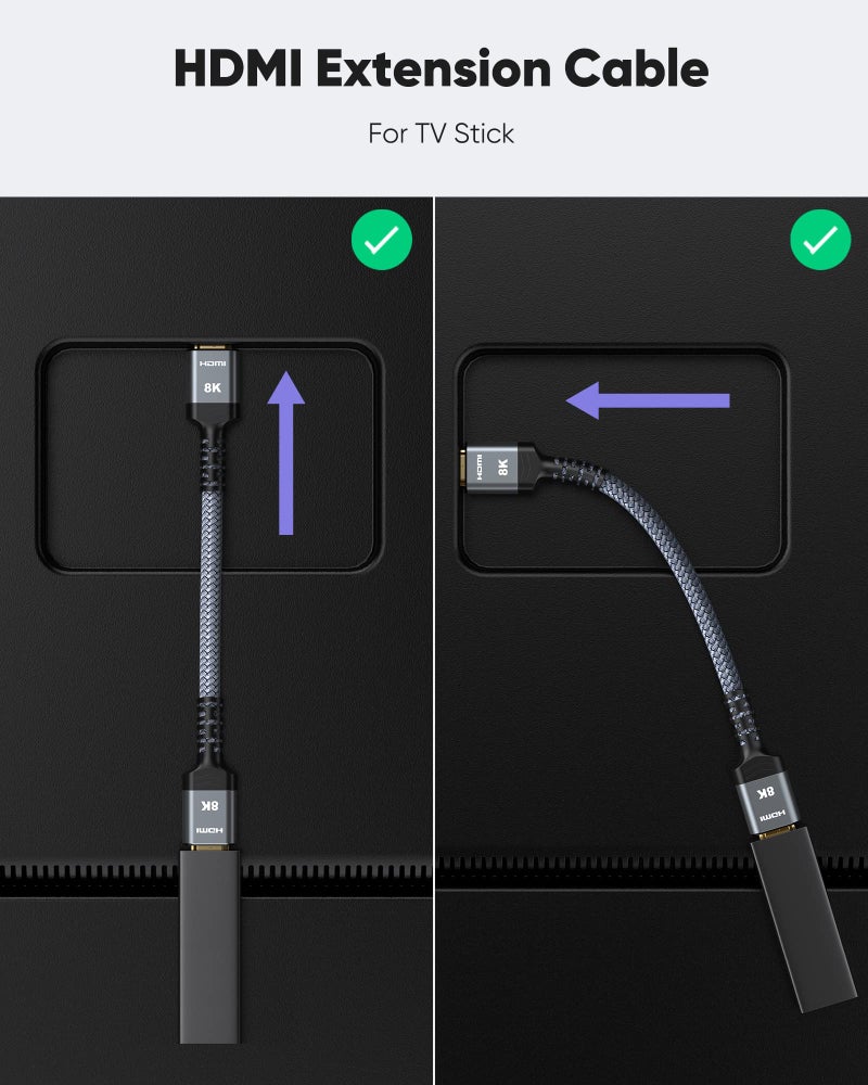 Highwings 8K 4K HDMI Extender, HDMI Extension Cable 2.1 4K@30Hz/ 60Hz/ 120Hz, Ultra high Speed HDMI Male to Female Adapter Compatible with Xbox PS5 PS4 Roku TV Stick Blu Ray Player HDTV Laptop PC 1FT - Image 2