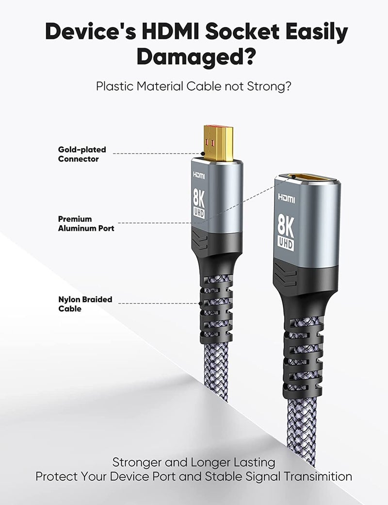 Highwings 8K 4K HDMI Extender, HDMI Extension Cable 2.1 4K@30Hz/ 60Hz/ 120Hz, Ultra high Speed HDMI Male to Female Adapter Compatible with Xbox PS5 PS4 Roku TV Stick Blu Ray Player HDTV Laptop PC 1FT - Image 4