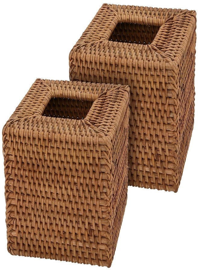 SEHOI 2 PCS Rattan Tissue Box Cover, Rattan Square Tissue Box, Wicker Tissue Box Holder Woven Paper Holder for Home, Restaurants, and Offices Use, 5.5 x 5.5 x 5.5 Inch - Image 1