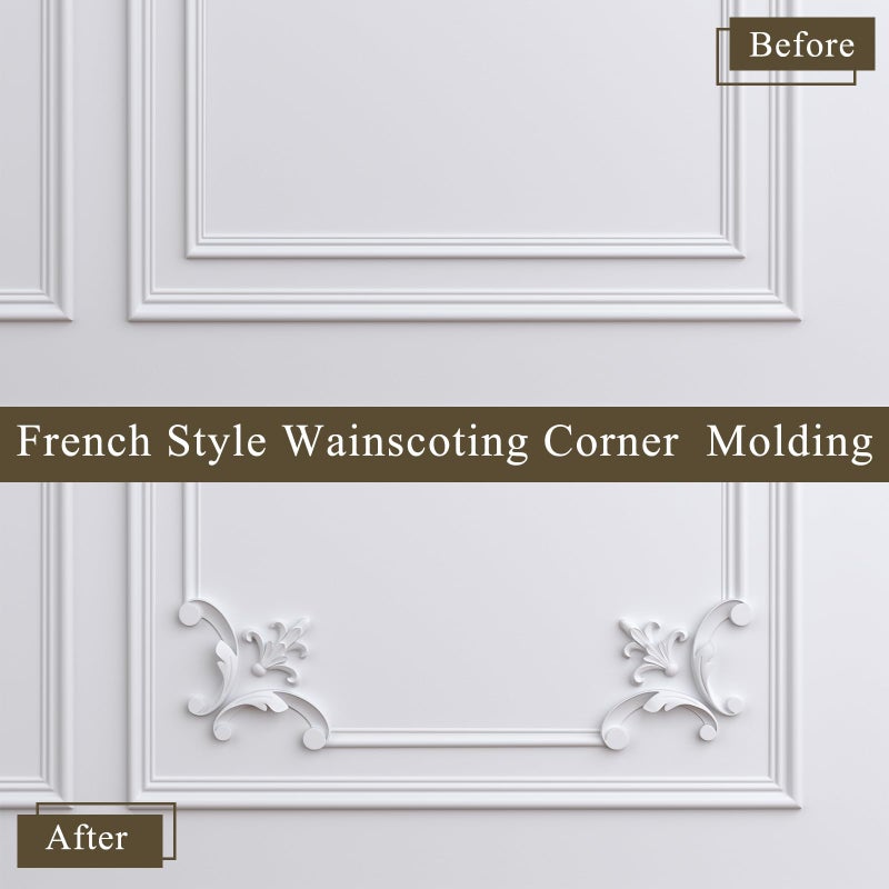 Pangda Corner Wall Molding French Style Wainscoting Panels Flora Moulding Corner Panel Wall Molding Kit for Cabinet Picture Frames Decor, Not Include Glue(4 Pcs,Fleur De Lis Style) - Image 4