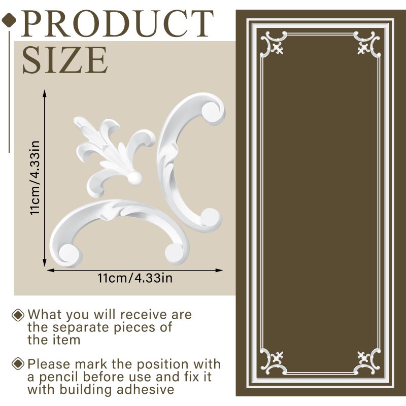 Pangda Corner Wall Molding French Style Wainscoting Panels Flora Moulding Corner Panel Wall Molding Kit for Cabinet Picture Frames Decor, Not Include Glue(4 Pcs,Fleur De Lis Style) - Image 2