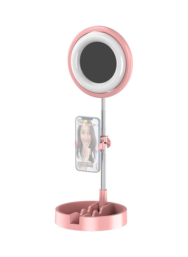 Foldable Selfie Ring Light with Phone Holder Pink - Image 1