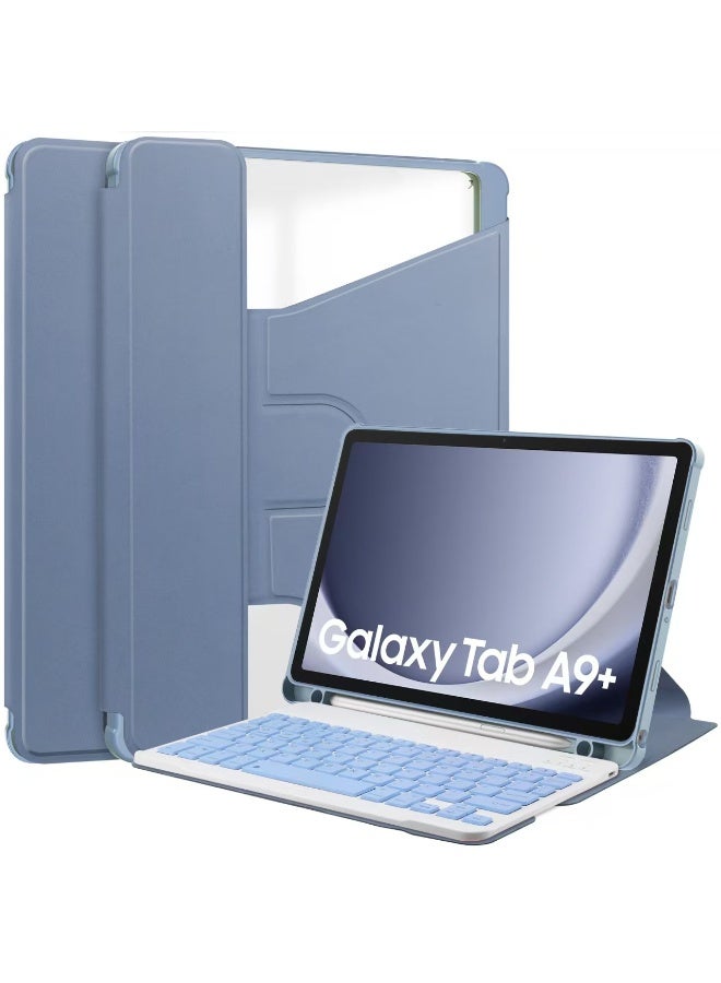 Samsung Galaxy Tab A9 Plus/A9+ 5G 11 Inch 2023 Model (SM-X210/X216/X218)، غطاء حامل نحيف وخفيف مع لوحة مفاتيح بلوتوث لاسلكية قابلة للفصل مغناطيسيًا، أسود (الخزامى الأرجواني) - Image 1