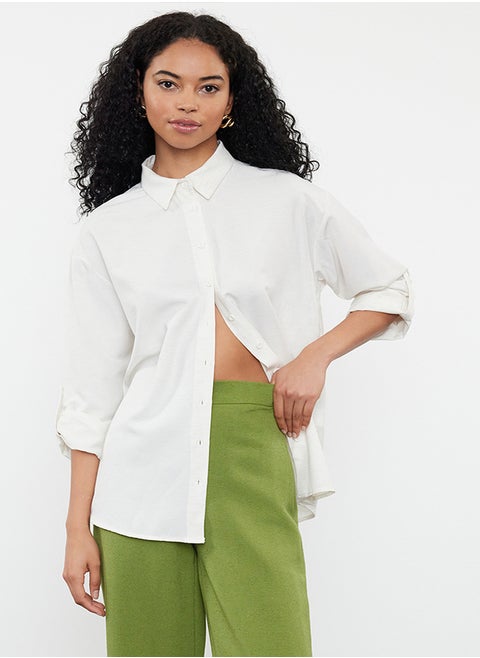 Ecru Linen Look Woven Shirt TWOSS24GO00217