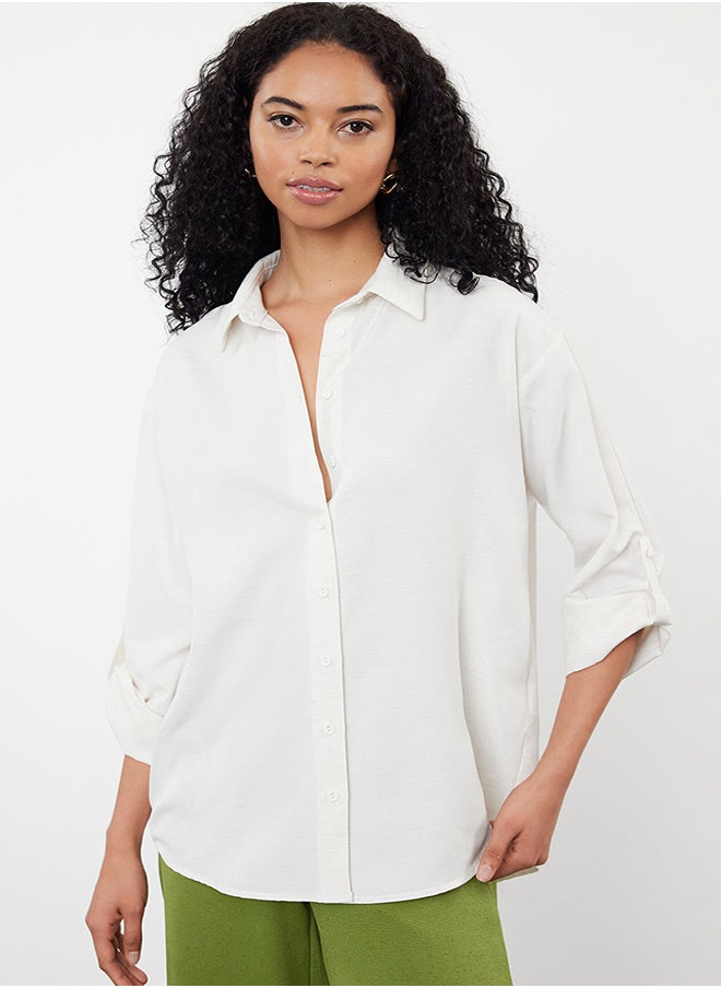 trendyol - Ecru Linen Look Woven Shirt TWOSS24GO00217 - Image 1