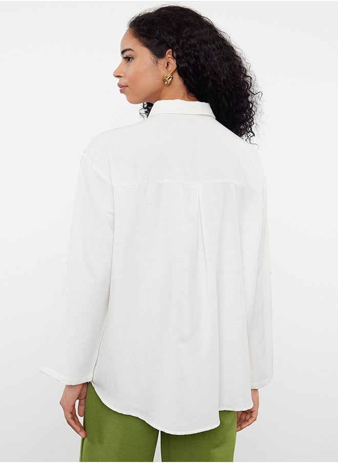 trendyol - Ecru Linen Look Woven Shirt TWOSS24GO00217 - Image 1