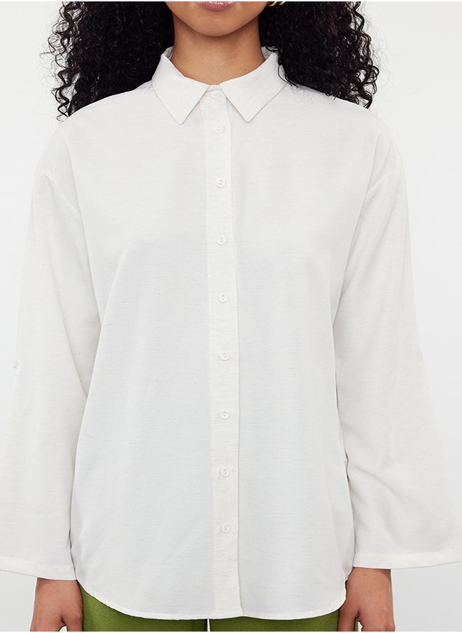 trendyol - Ecru Linen Look Woven Shirt TWOSS24GO00217 - Image 1