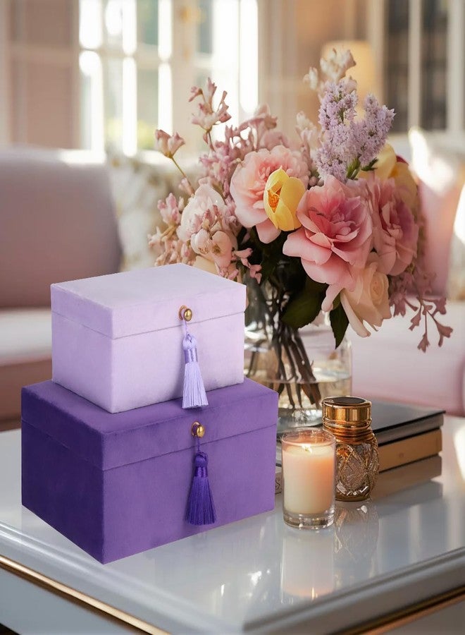 HofferRuffer Velvet Decorative Boxes, Jewelry Boxes Storage Accessory Organizer Boxes with Elegant Handle Decor, Classic Velvet Set of 2 Pieces (Purple) - Image 5