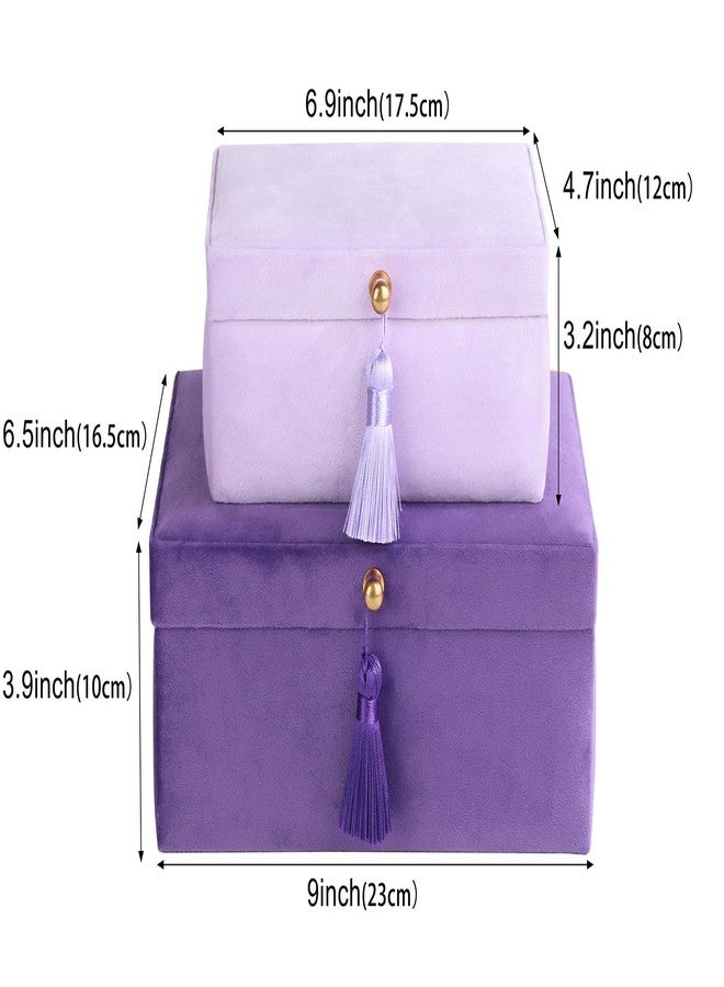 HofferRuffer Velvet Decorative Boxes, Jewelry Boxes Storage Accessory Organizer Boxes with Elegant Handle Decor, Classic Velvet Set of 2 Pieces (Purple) - Image 2