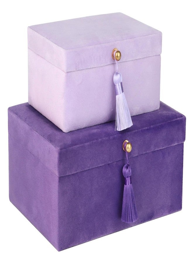 HofferRuffer Velvet Decorative Boxes, Jewelry Boxes Storage Accessory Organizer Boxes with Elegant Handle Decor, Classic Velvet Set of 2 Pieces (Purple) - Image 1