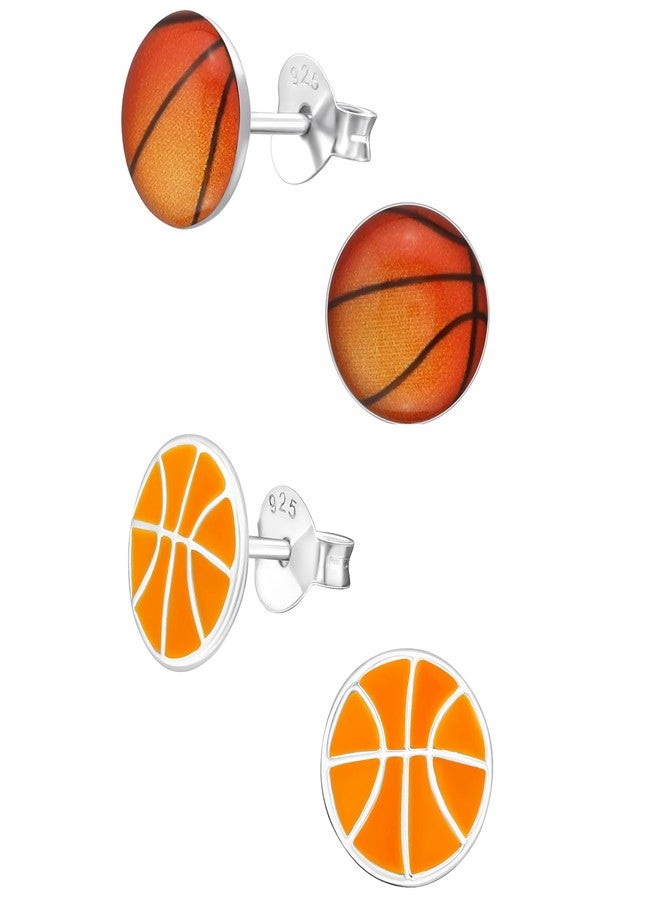 آيسروز طقم من زوجين من أقراط كرة السلة المرصعة بالفضة الإسترليني عيار 925 (خالية من النيكل) - Image 2