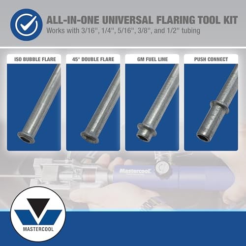 Mastercool 72475-PRC Universal Hydraulic Flaring Tool Set – Patented Design – 45° Double & Single Flares, Push Connect, GM Fuel Line, Brake Line – Includes Hydraulic Ram & Mini Tube Cutter - Image 4