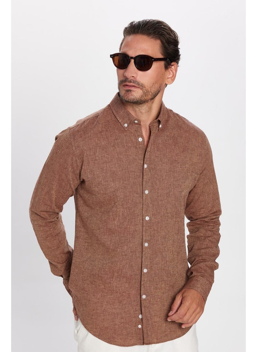 Men's Slim Fit Slim Cut Long Sleeve Linen Premium Series Button-down Collar Sports Brown Shirt - pzsku/Z8DE92119047D4B97F39BZ/45/_/1741286135/556f10e3-8363-4c14-9d14-f80271c5e50b