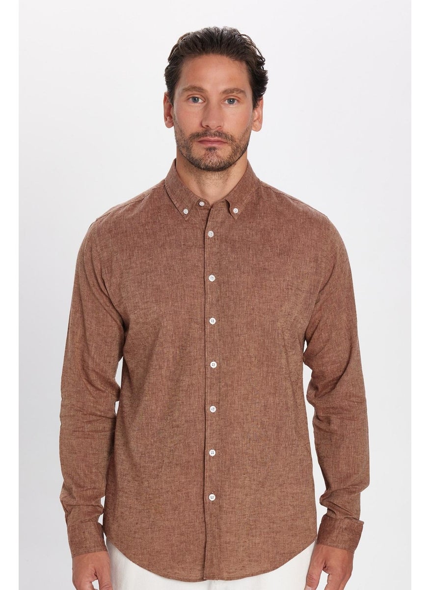 Men's Slim Fit Slim Cut Long Sleeve Linen Premium Series Button-down Collar Sports Brown Shirt - pzsku/Z8DE92119047D4B97F39BZ/45/_/1741286284/7363487e-c3ff-4f0a-9343-7b2a302fb622