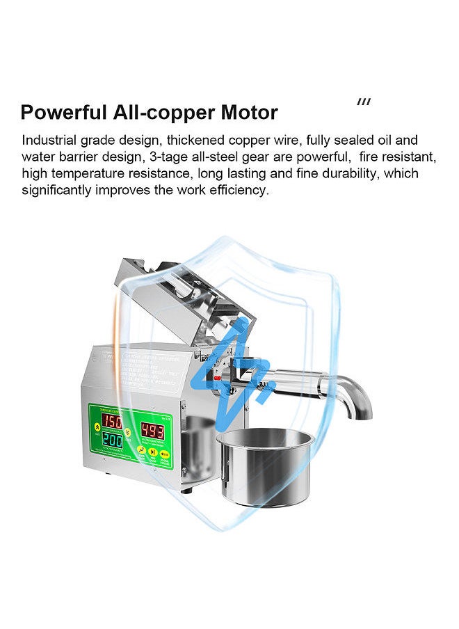 Generic - 820W Electric Oil Press Machine Cold Hot Pressing Modes Stainless Steel Seed Oil Maker 40-240℃ Intelligent Temperature Control Automatic Organic Oil Extractor for Commercial Home Kitchen - Image 1