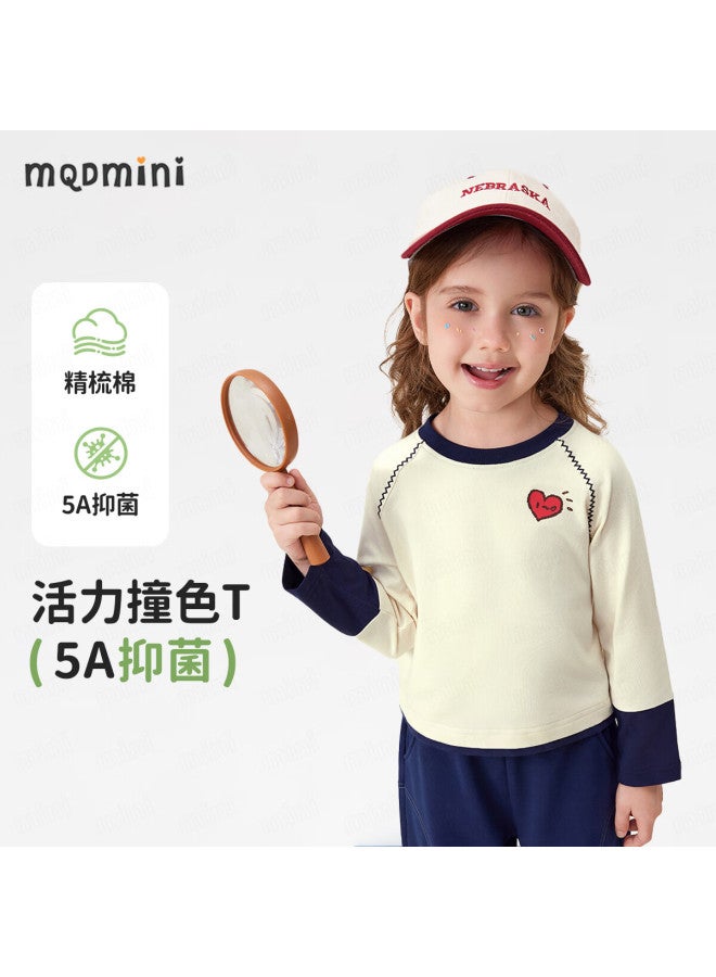 Mqdmini Girls' Long Sleeve T-shirt 5a Antibacterial Children's Tee Sweet Versatile Base Layer Top Heart Dog