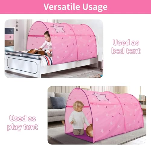 Alvantor® Starlight Bed Canopy Dream Play Tents Playhouse Privacy Space Twin Sleeping Indoor Stars Boys Girls Pop Up Portable Frame Curtains Pink, Patent Pending - Image 2